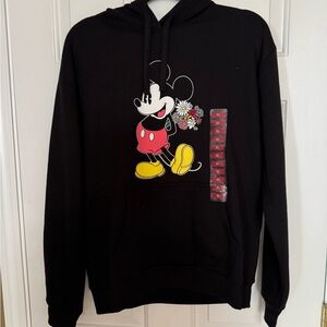 Disney Black Hoodie with Mickey Mouse and Floral Print